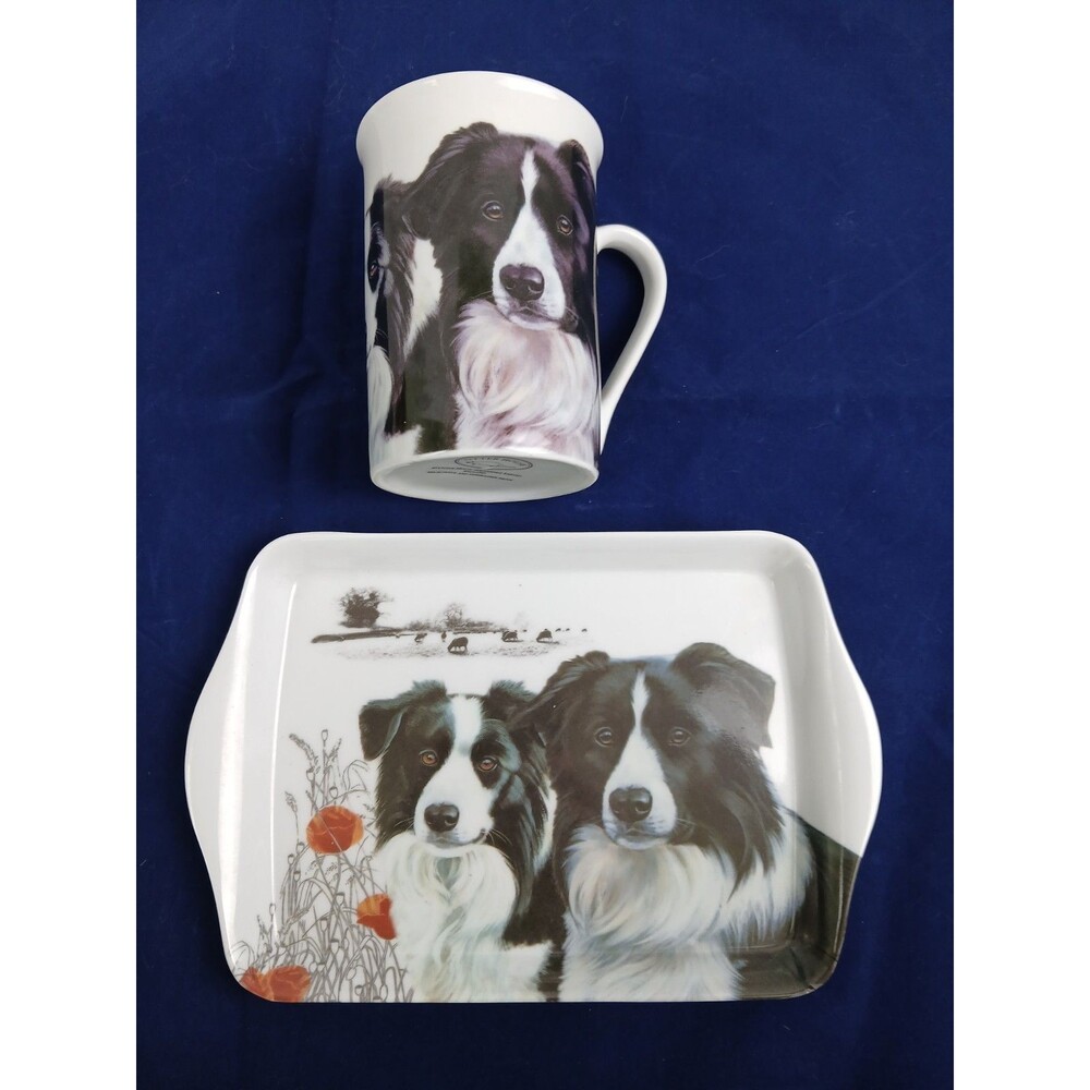 Otter House Cup With Lid And Serving Tray Border Collie Dog Set Made in England